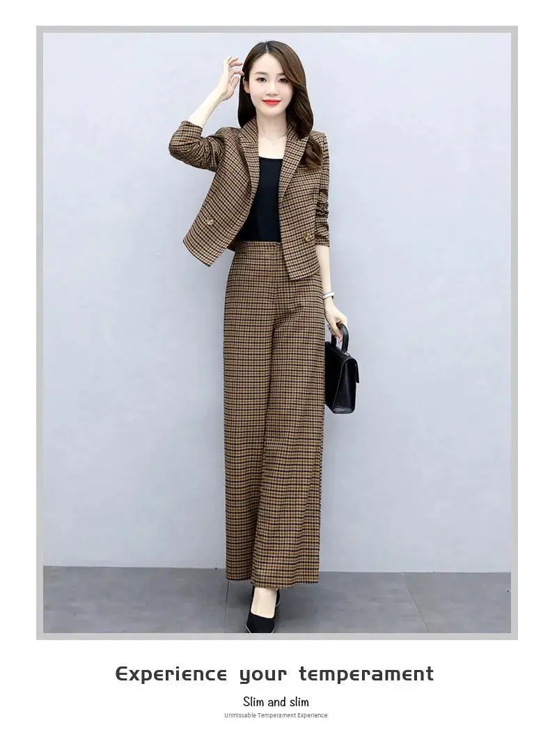 Korean Style Plaid Wide Leg Pants Two-Piece Suit for Women — feature 13