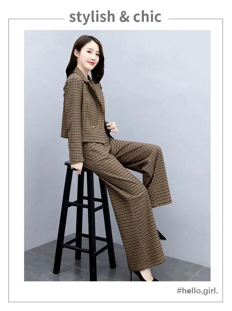 Korean Style Plaid Wide Leg Pants Two-Piece Suit for Women — feature 14