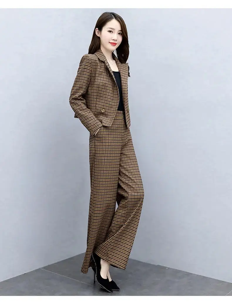 Korean Style Plaid Wide Leg Pants Two-Piece Suit for Women — feature 15