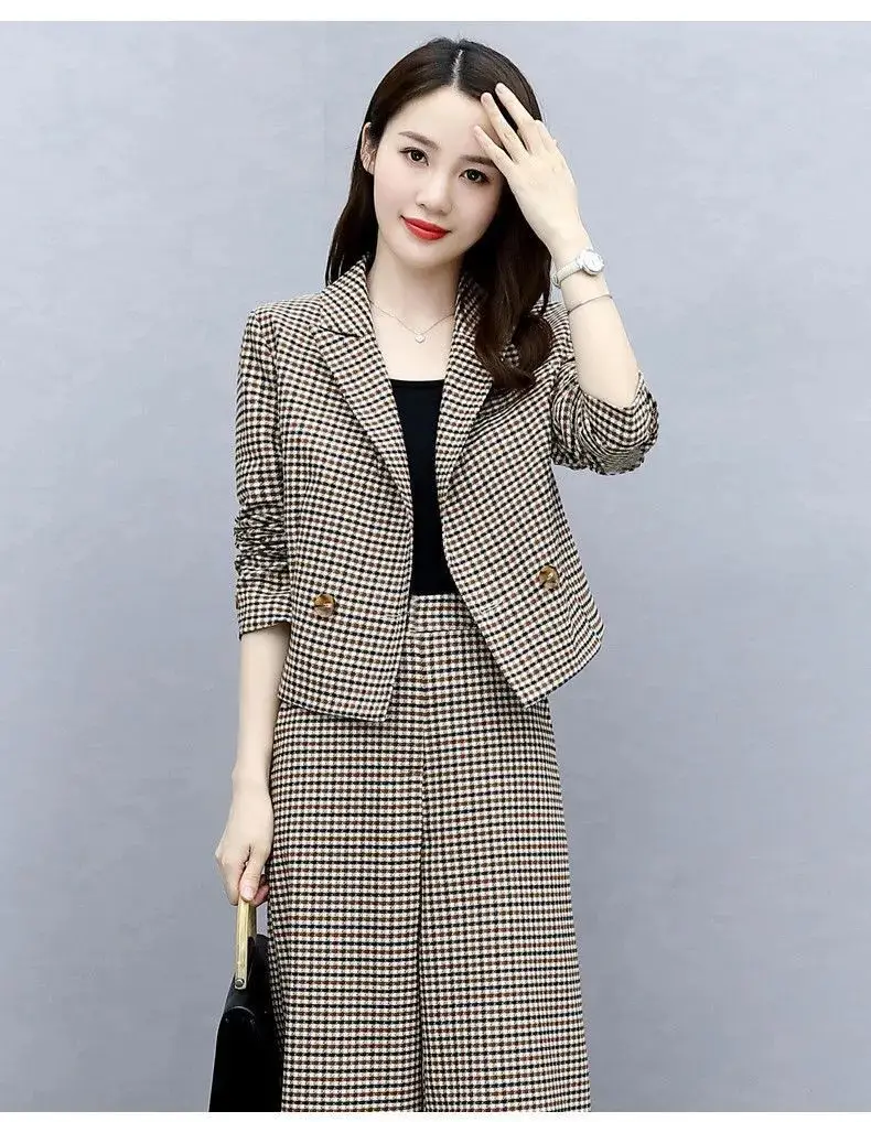 Korean Style Plaid Wide Leg Pants Two-Piece Suit for Women — feature 19
