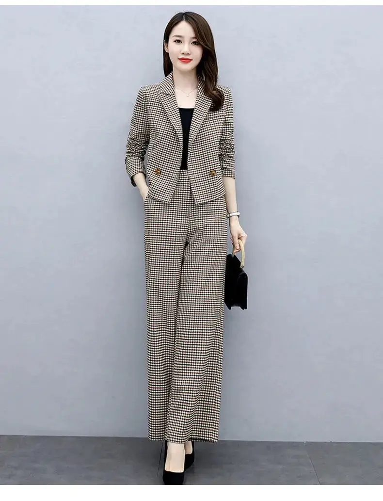 Korean Style Plaid Wide Leg Pants Two-Piece Suit for Women — feature 20