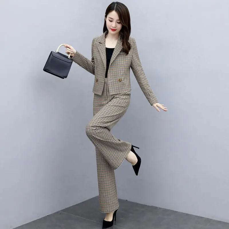 Korean Style Plaid Wide Leg Pants Two-Piece Suit for Women — feature 3