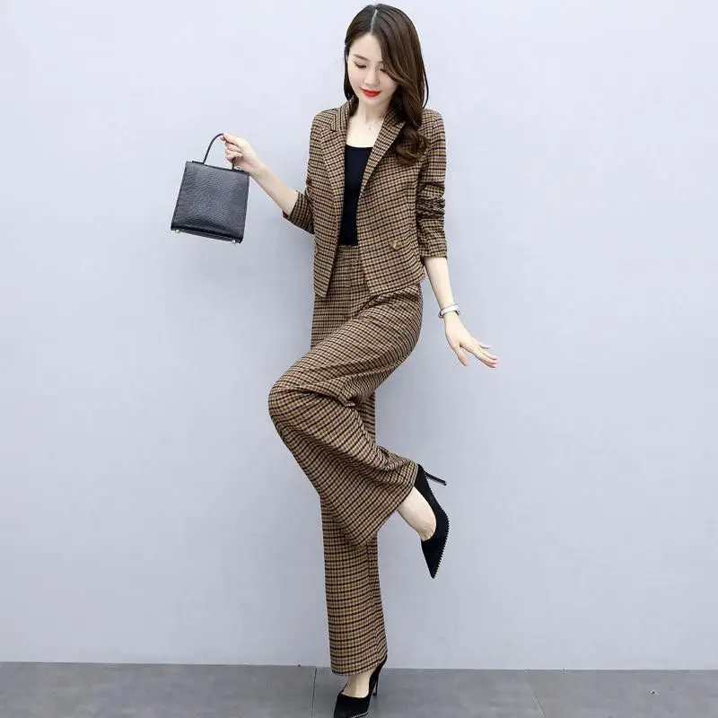 Korean Style Plaid Wide Leg Pants Two-Piece Suit for Women — feature 4