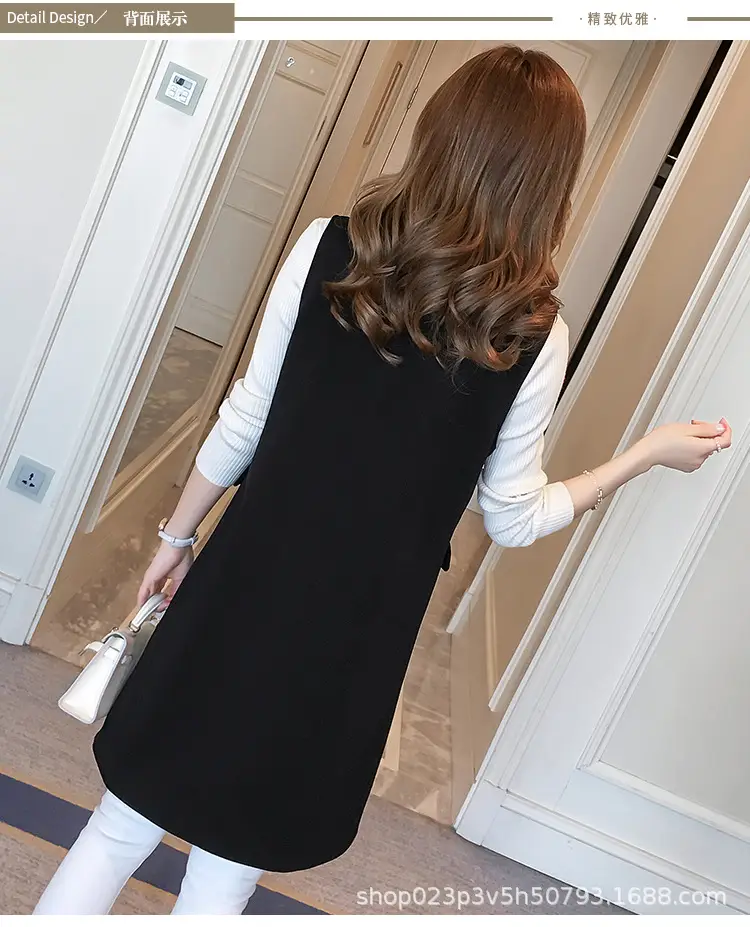 Women's Black Sleeveless Vest Mid-Length Waistcoat 2024 - Image 5