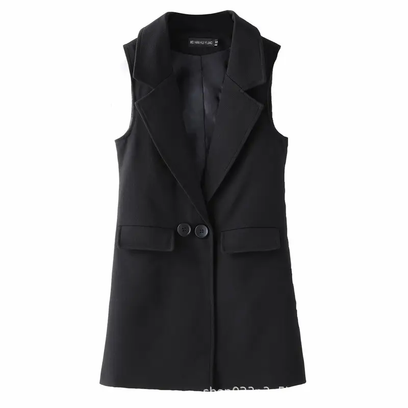 Women's Black Sleeveless Vest Mid-Length Waistcoat 2024 - Image 6