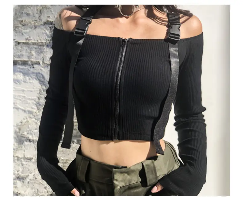 Women's Olive Green Cold Shoulder Long Sleeve T-Shirt — feature 43