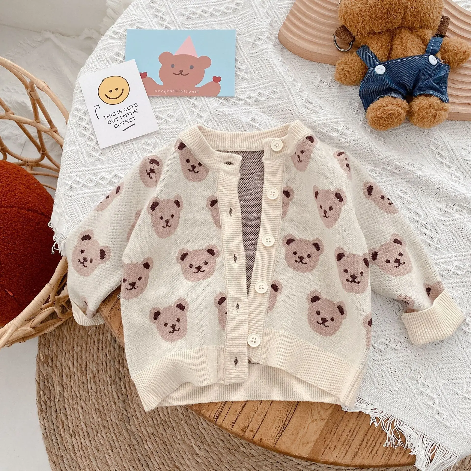 Children's Bear Print Knit Cardigan 0-6Yrs