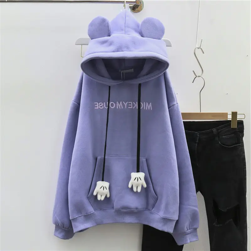 Women Velvet Hoodie Blue Loose Fit 2022 - Image 3