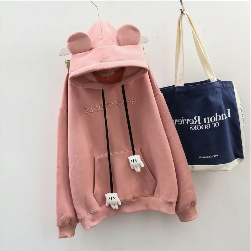Women Velvet Hoodie Blue Loose Fit 2022 - Image 2