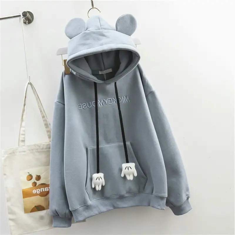 Women Velvet Hoodie Blue Loose Fit 2022 - Image 4