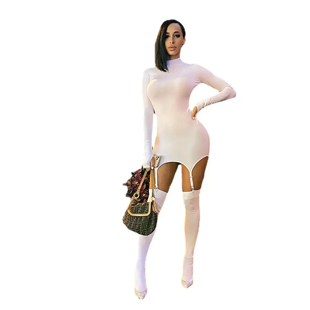 Women's White Slim Fitting High-Neck Stockings Set - Image 7