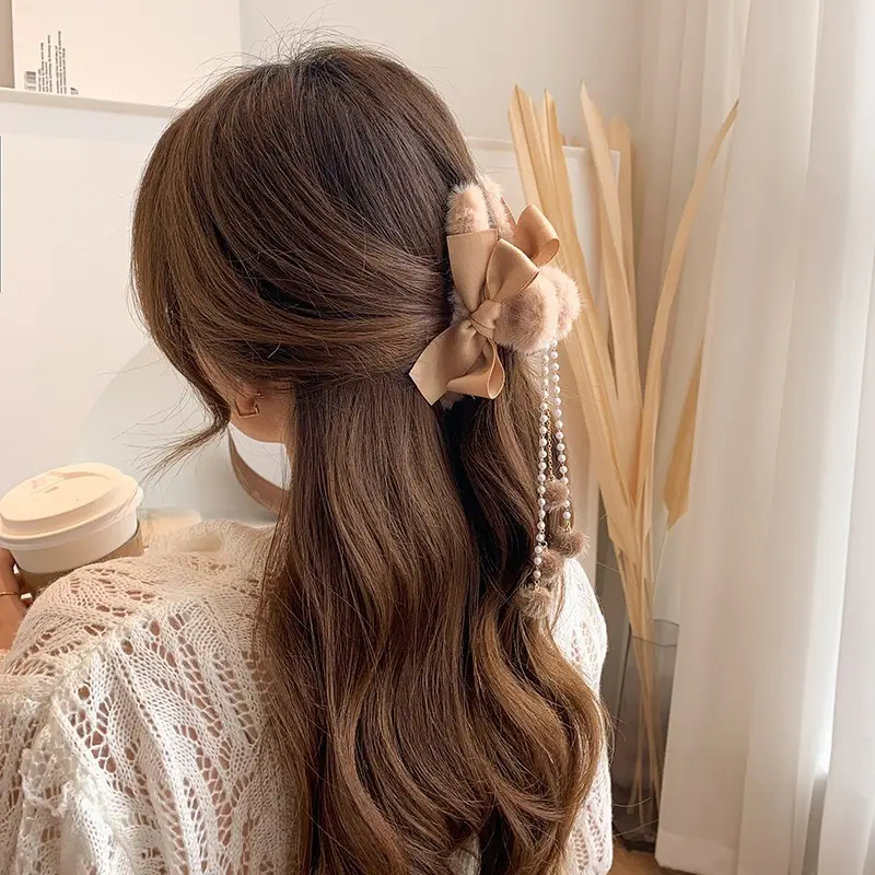 Red Plush Hair Clip for Women Korean Style Large Winter Hair Ball - Image 19