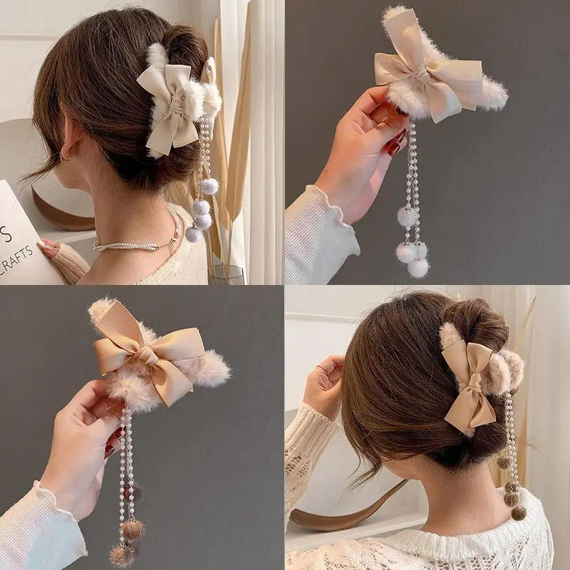 Red Plush Hair Clip for Women Korean Style Large Winter Hair Ball - Image 20