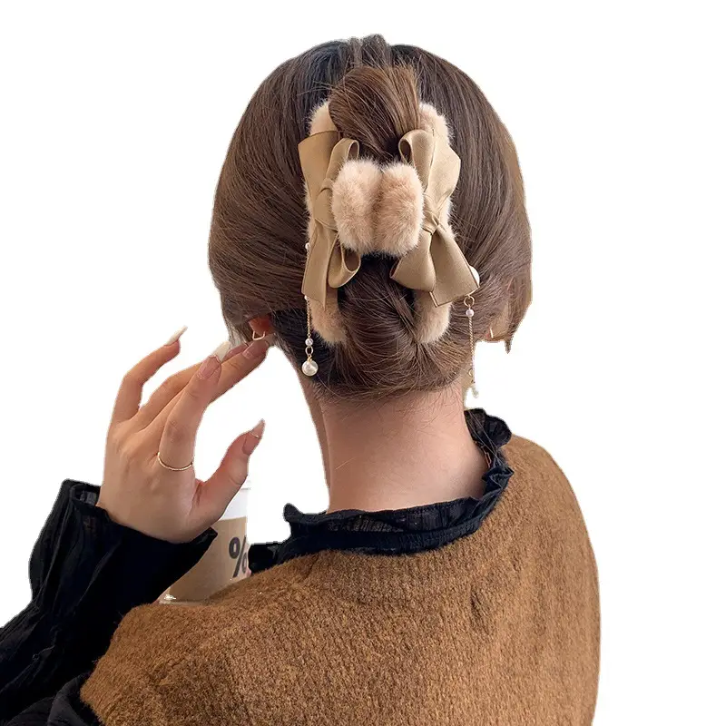 Red Plush Hair Clip for Women Korean Style Large Winter Hair Ball - Image 23