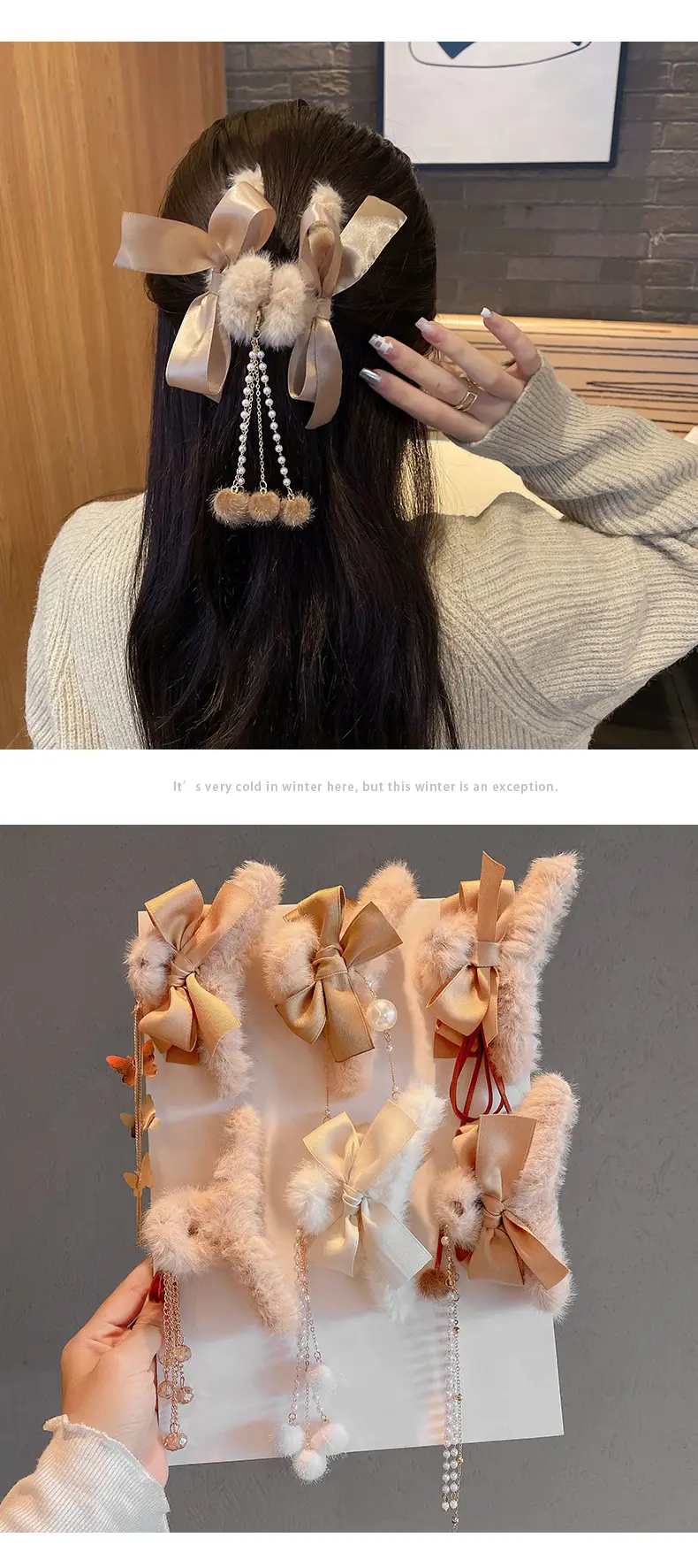Red Plush Hair Clip for Women Korean Style Large Winter Hair Ball — feature 19