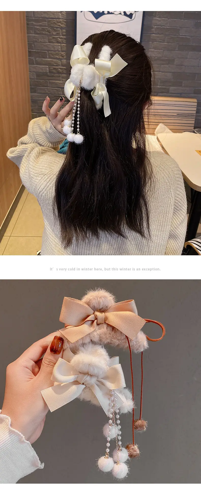 Red Plush Hair Clip for Women Korean Style Large Winter Hair Ball — feature 20