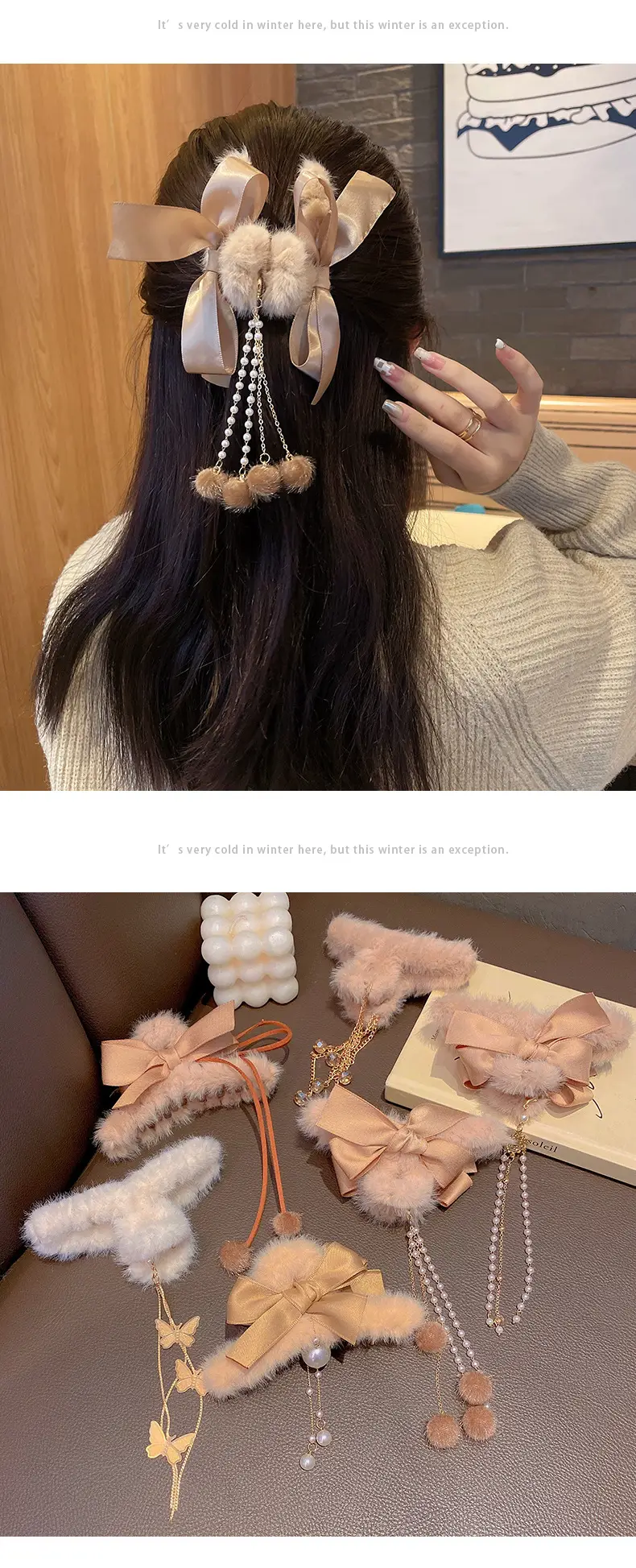 Red Plush Hair Clip for Women Korean Style Large Winter Hair Ball — feature 21