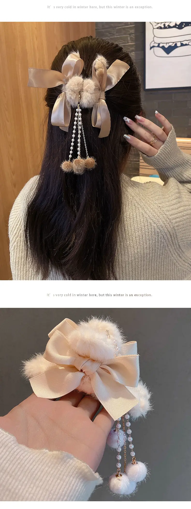 Red Plush Hair Clip for Women Korean Style Large Winter Hair Ball — feature 22