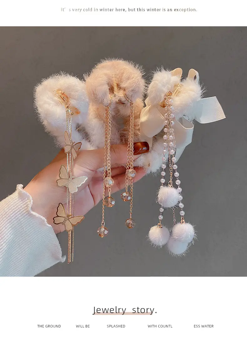 Red Plush Hair Clip for Women Korean Style Large Winter Hair Ball — feature 23