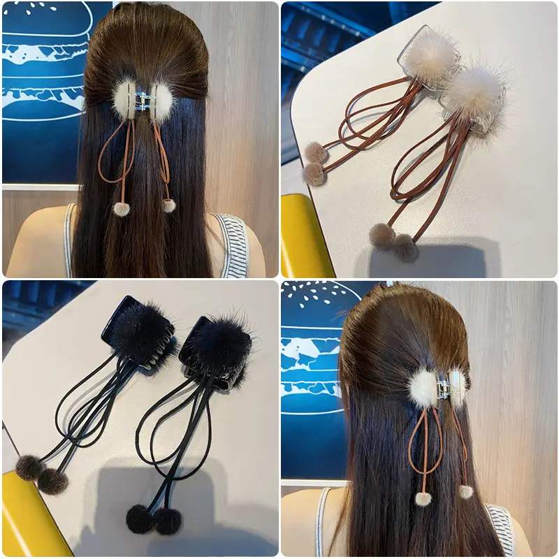 Red Plush Hair Clip for Women Korean Style Large Winter Hair Ball — feature 24