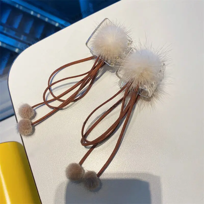 Red Plush Hair Clip for Women Korean Style Large Winter Hair Ball — feature 25
