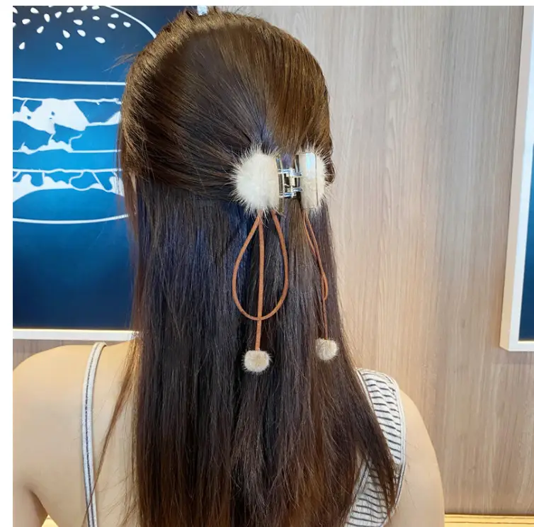 Red Plush Hair Clip for Women Korean Style Large Winter Hair Ball — feature 26