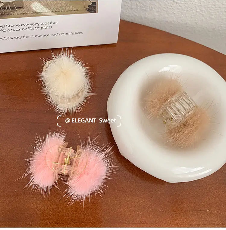 Red Plush Hair Clip for Women Korean Style Large Winter Hair Ball — feature 30