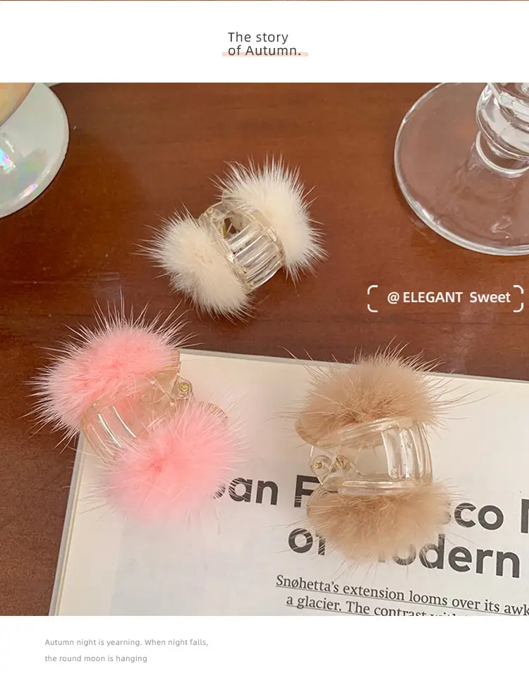 Red Plush Hair Clip for Women Korean Style Large Winter Hair Ball — feature 34