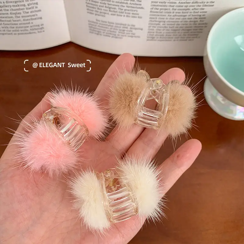 Red Plush Hair Clip for Women Korean Style Large Winter Hair Ball — feature 36