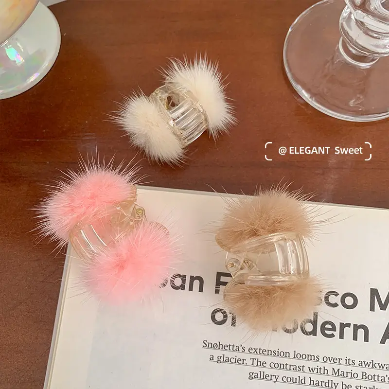 Red Plush Hair Clip for Women Korean Style Large Winter Hair Ball — feature 37