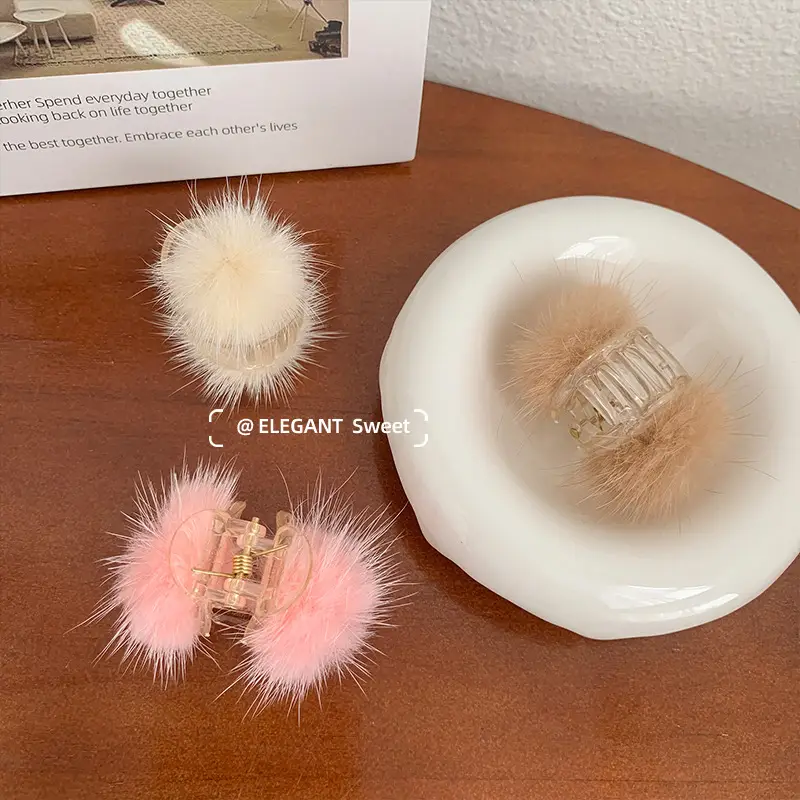 Red Plush Hair Clip for Women Korean Style Large Winter Hair Ball — feature 40