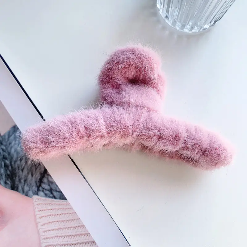 Red Plush Hair Clip for Women Korean Style Large Winter Hair Ball - Image 10