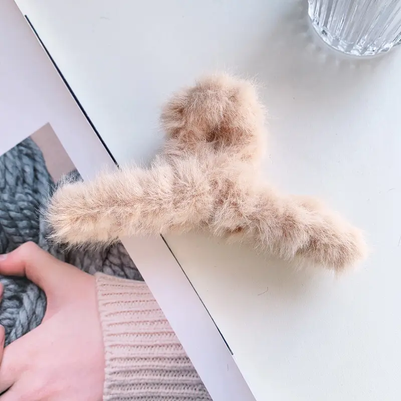 Red Plush Hair Clip for Women Korean Style Large Winter Hair Ball - Image 11