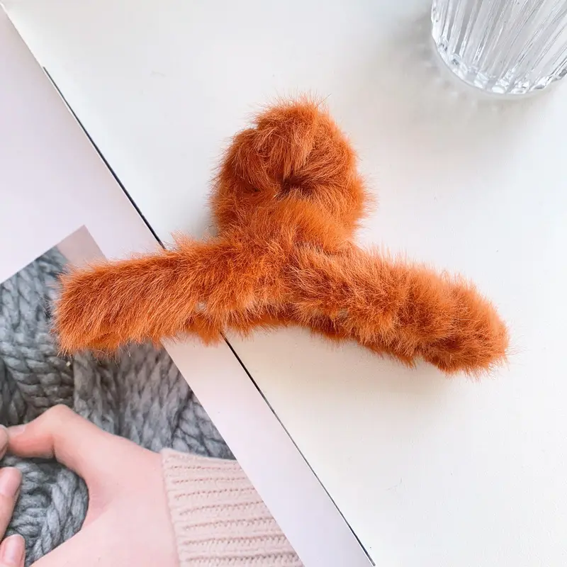 Red Plush Hair Clip for Women Korean Style Large Winter Hair Ball - Image 13