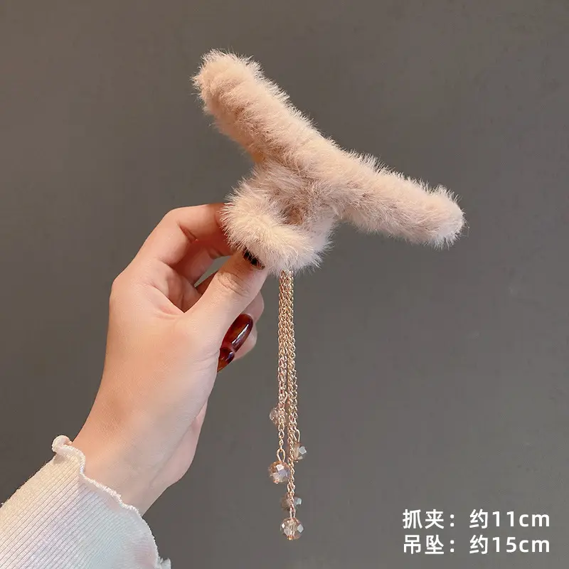 Red Plush Hair Clip for Women Korean Style Large Winter Hair Ball - Image 5