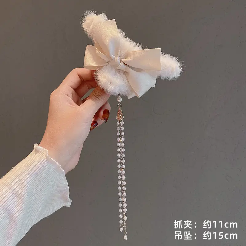 Red Plush Hair Clip for Women Korean Style Large Winter Hair Ball - Image 9