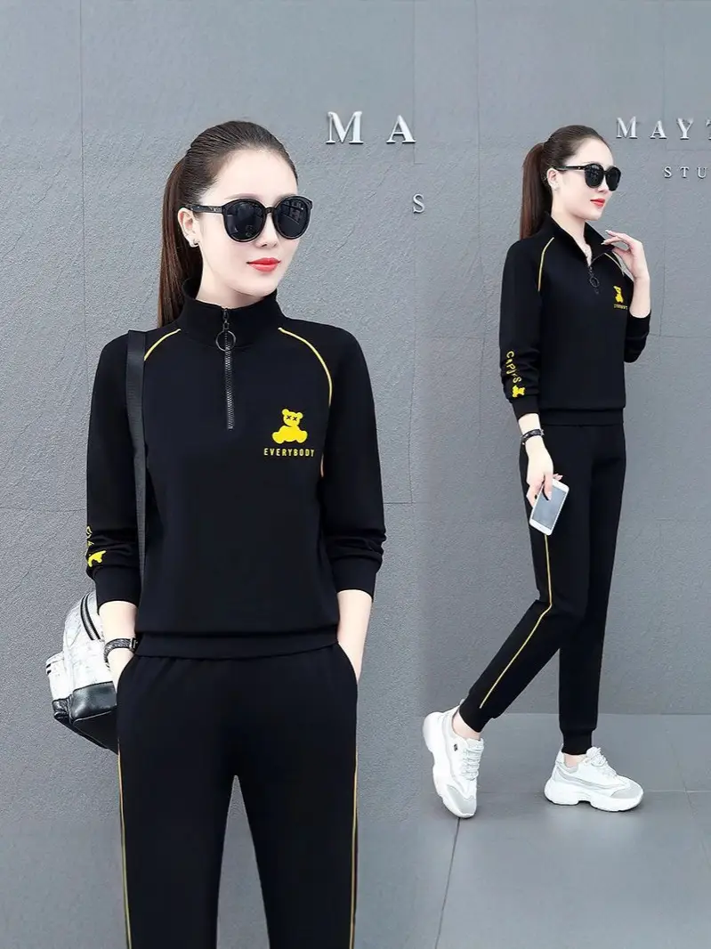 Women Cross-Border Sweatshirt Harem Pants Set Green Large - Image 7