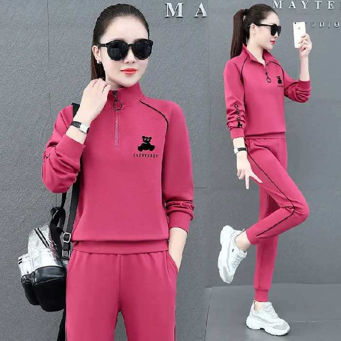Women Cross-Border Sweatshirt Harem Pants Set Green Large - Image 3
