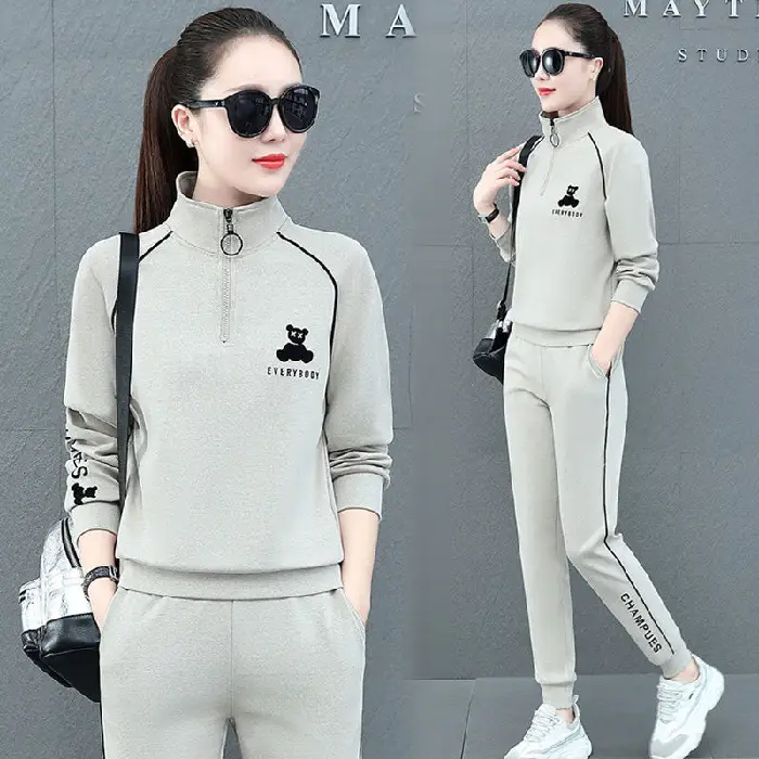 Women Cross-Border Sweatshirt Harem Pants Set Green Large - Image 4