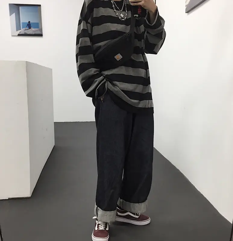 Men Women Striped Sweatshirt Autumn Loose Sleeve Top — feature 10