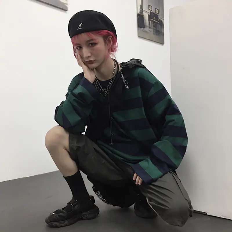 Men Women Striped Sweatshirt Autumn Loose Sleeve Top — feature 14