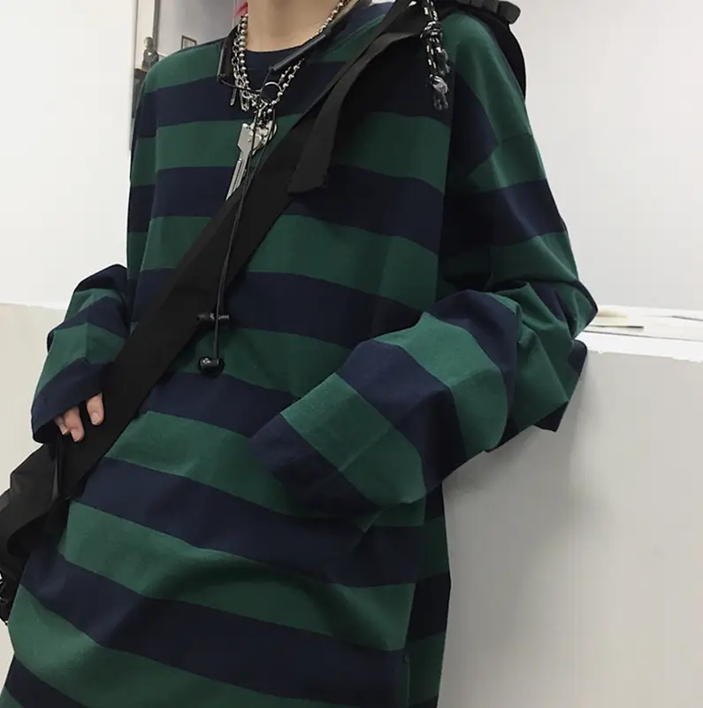 Men Women Striped Sweatshirt Autumn Loose Sleeve Top — feature 16