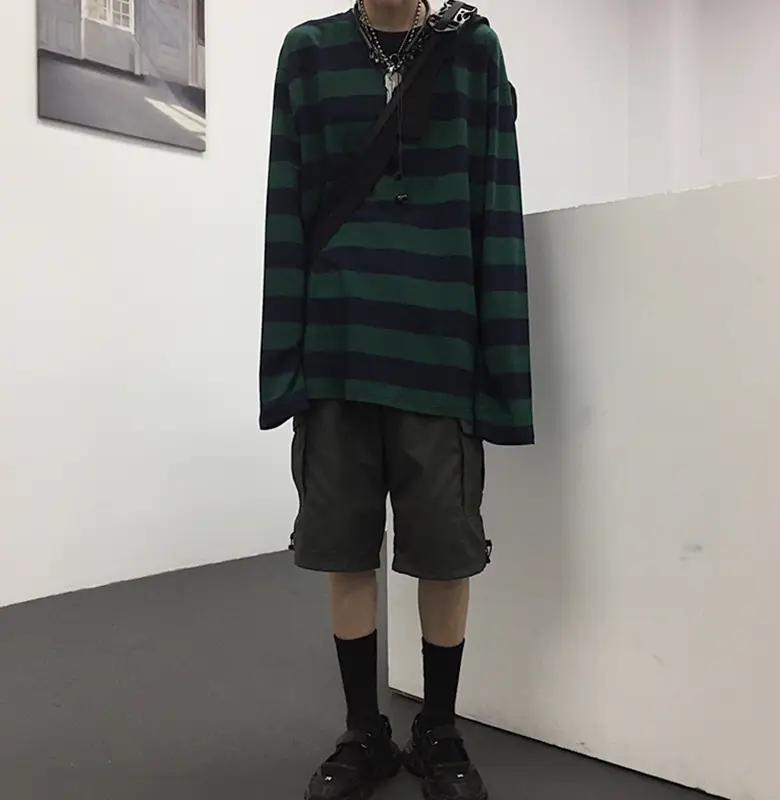 Men Women Striped Sweatshirt Autumn Loose Sleeve Top — feature 19