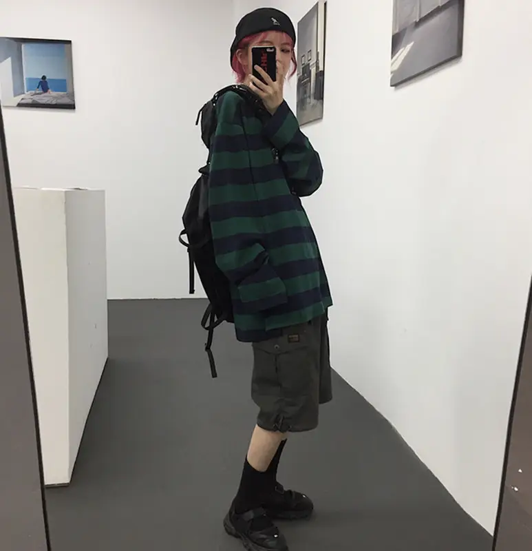 Men Women Striped Sweatshirt Autumn Loose Sleeve Top — feature 20
