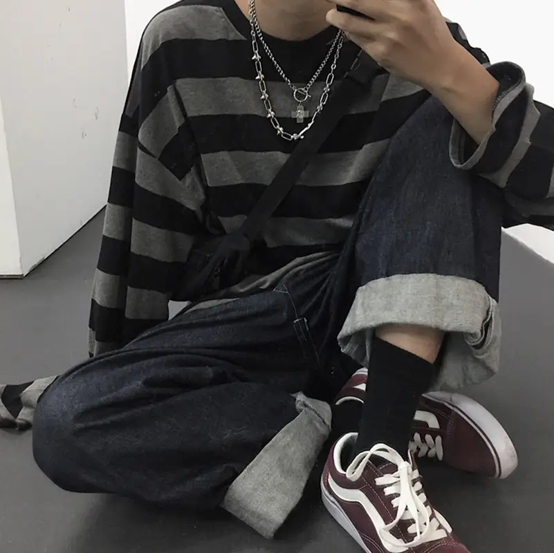 Men Women Striped Sweatshirt Autumn Loose Sleeve Top — feature 6