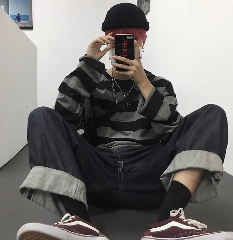 Men Women Striped Sweatshirt Autumn Loose Sleeve Top — feature 7