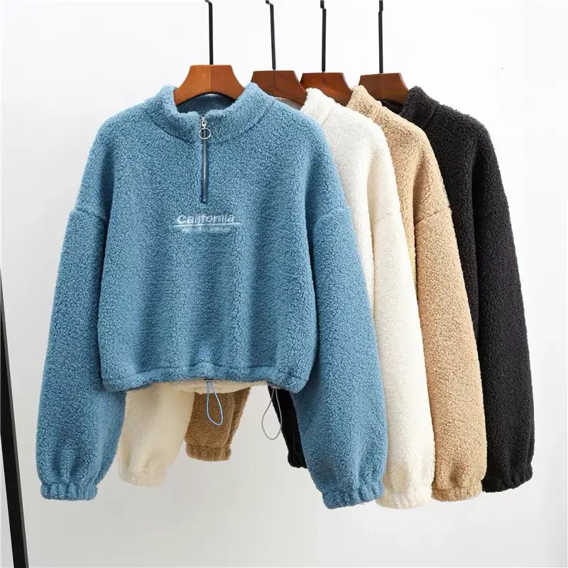 Women's 300g Cashmere Fleece Hoodie Blue Loose Fit - Image 8