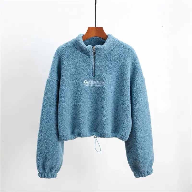 Women's 300g Cashmere Fleece Hoodie Blue Loose Fit - Image 4