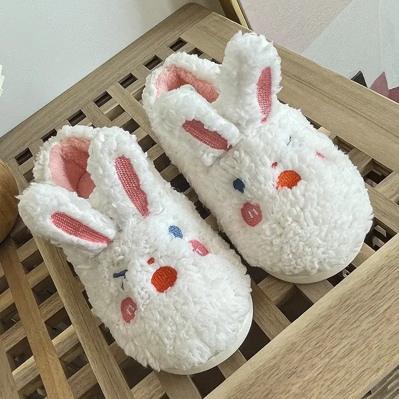 Plush Cotton Slippers Women's Winter Cute Home Indoor Warm Cotton Slippers Soft Cute Rabbit Cartoon Couple's Cotton Shoes