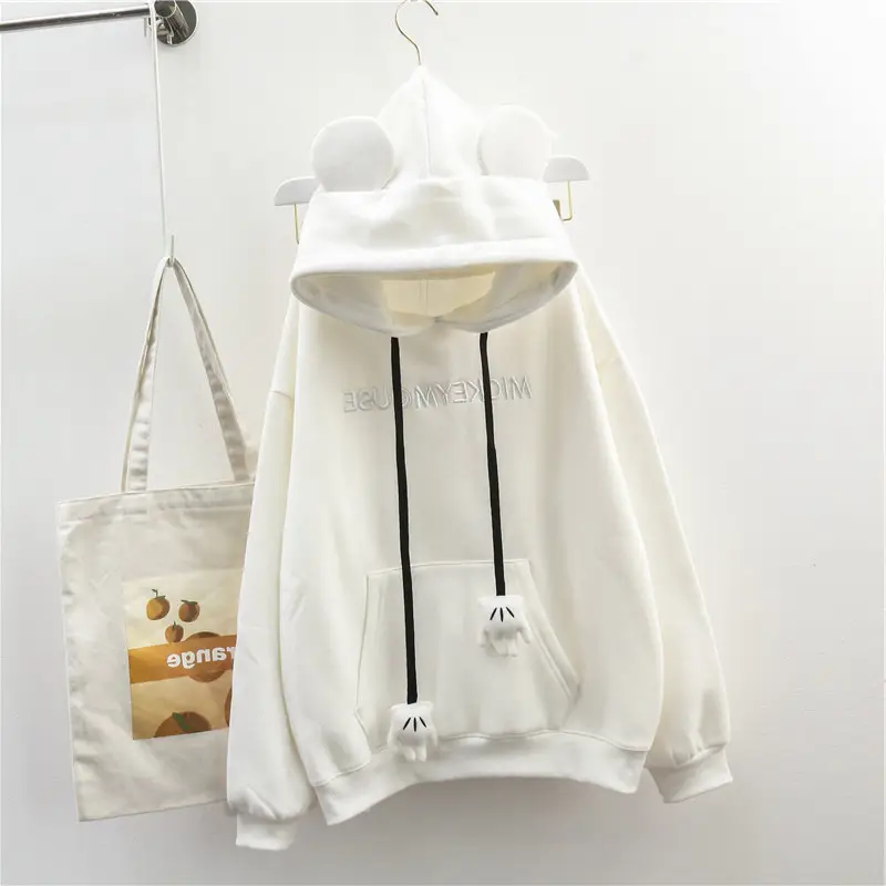 Women's White Hooded Fleece Sweatshirt Set Spring Autumn — feature 13